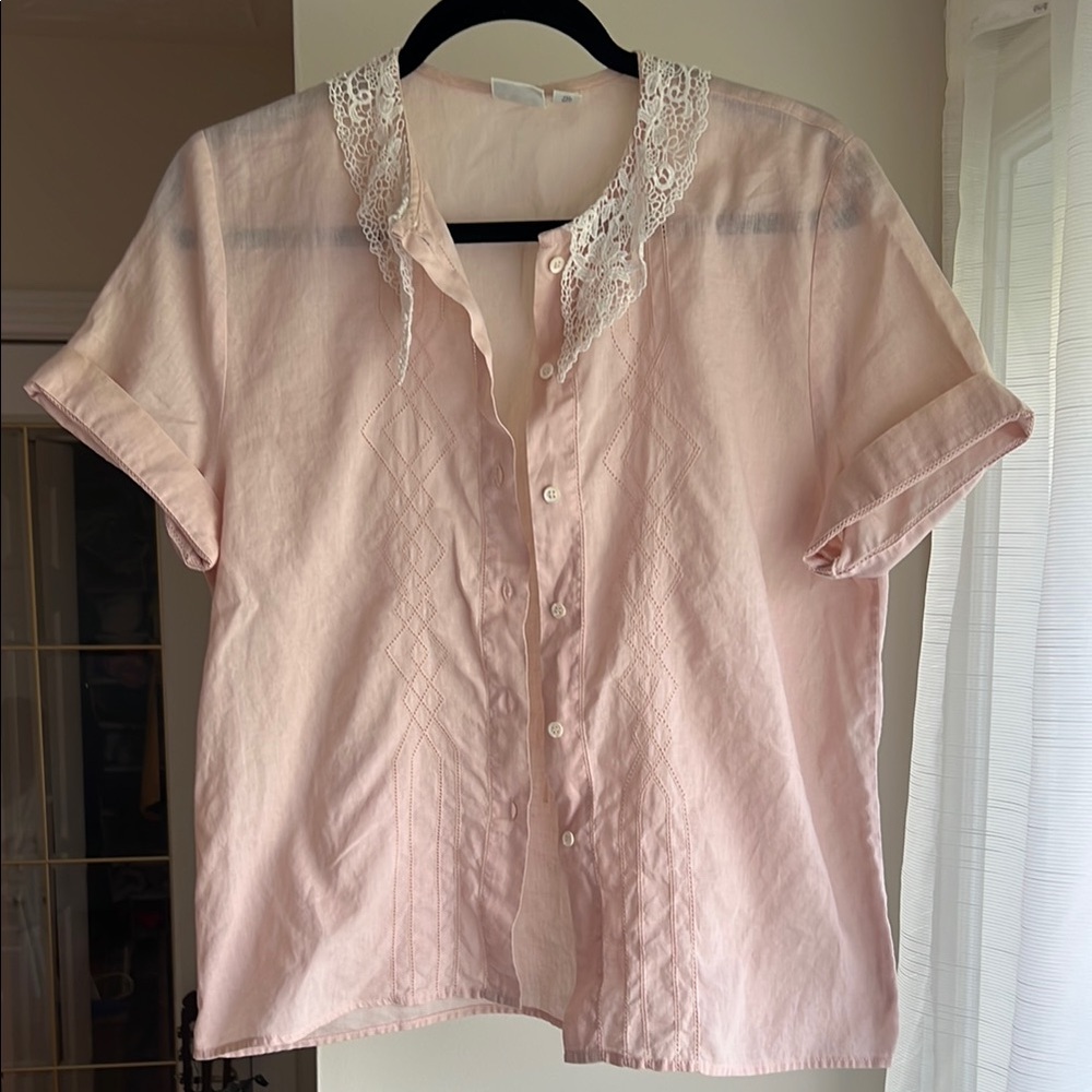 Vintage Linen / cotton blend short sleeve blouse